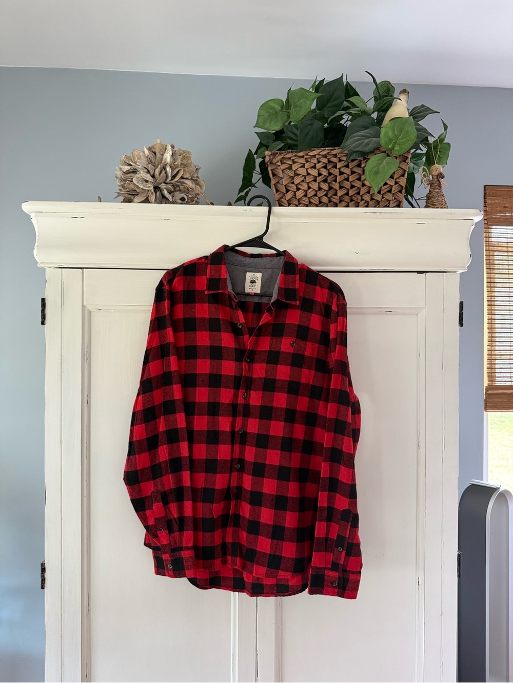 Men's Red Buffalo Check Casual Button-Down Shirt